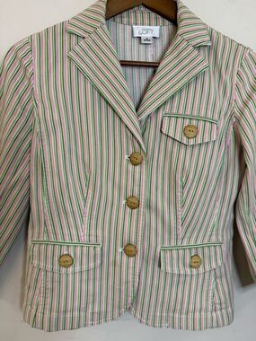 Loft preppy striped blazer jacket pink green white SZ 2